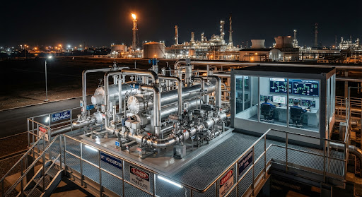 Petrochemical complex gas regasification station with stainless steel valves and SCADA monitoring